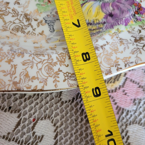 Vintage Crinoline Lady Gold Chinz Scalloped Edge Square Plate England - Picture 12 of 12